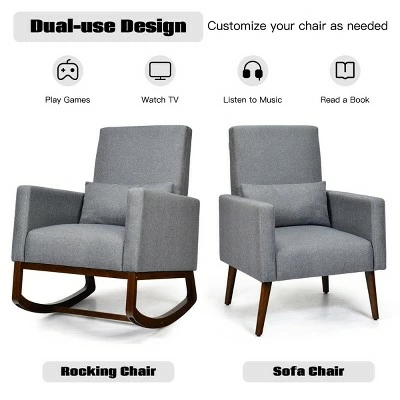 Costway 2-in-1 Fabric Upholstered Rocking Chair Nursery Armchair with Pillow Dark Grey 7 Costway 2-in-1 Fabric Upholstered Rocking Chair Nursery Armchair with Pillow Dark Grey - Image 5