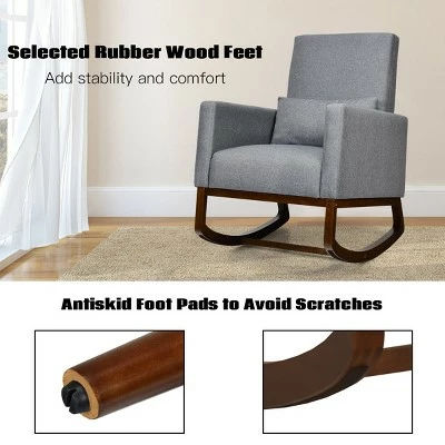 Costway 2-in-1 Fabric Upholstered Rocking Chair Nursery Armchair with Pillow Dark Grey 10 Costway 2-in-1 Fabric Upholstered Rocking Chair Nursery Armchair with Pillow Dark Grey - Image 8