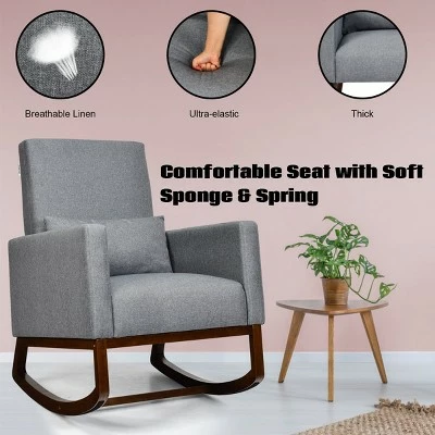 Costway 2-in-1 Fabric Upholstered Rocking Chair Nursery Armchair with Pillow Dark Grey 11 Costway 2-in-1 Fabric Upholstered Rocking Chair Nursery Armchair with Pillow Dark Grey - Image 9