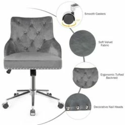 Costway Velvet Office Chair Tufted Upholstered Swivel Computer Desk Chair w/ Nailed Trim -Office Chairs Sales Shop unnamed file 4193