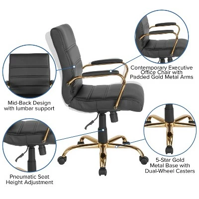 Flash Furniture Mid-Back Executive Swivel Office Chair with Metal Frame and Arms 4 Flash Furniture Mid-Back Executive Swivel Office Chair with Metal Frame and Arms - Image 2