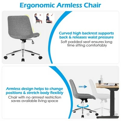 Costway Mid Back Armless Office Chair Adjustable Swivel Fabric Task Desk Chair 8 Costway Mid Back Armless Office Chair Adjustable Swivel Fabric Task Desk Chair - Image 6