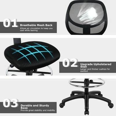 Costway Mesh Drafting Chair Mid Back Office Chair Adjustable Height w/Footrest Armless 11 Costway Mesh Drafting Chair Mid Back Office Chair Adjustable Height w/Footrest Armless - Image 9