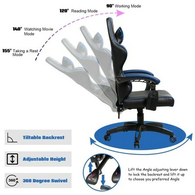 Costway Gaming Chair Reclining Swivel Racing Office Chair w/Massage Lumbar Support 9 Costway Gaming Chair Reclining Swivel Racing Office Chair w/Massage Lumbar Support - Image 7