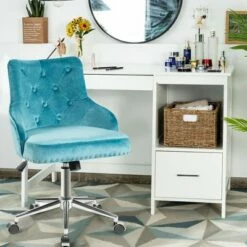 Costway Velvet Office Chair Upholstered Swivel Computer Task Chair Turquoise -Office Chairs Sales Shop unnamed file 4488