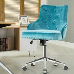 Costway Velvet Office Chair Upholstered Swivel Computer Task Chair Turquoise -Office Chairs Sales Shop unnamed file 4489
