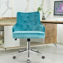 Costway Velvet Office Chair Upholstered Swivel Computer Task Chair Turquoise -Office Chairs Sales Shop unnamed file 4490