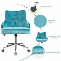 Costway Velvet Office Chair Upholstered Swivel Computer Task Chair Turquoise -Office Chairs Sales Shop unnamed file 4494