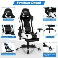 Costway Massage Gaming Chair Adjustable Swivel Computer Office Chair w/ Footrest -Office Chairs Sales Shop unnamed file 4597