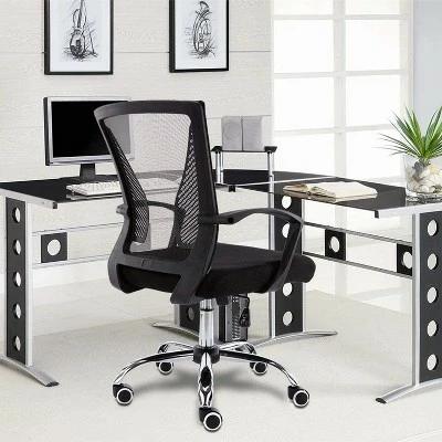 Modern Home Zuna Ergonomic Design Breathable Mesh Modern Mid Back Office Desk Chair with Lumbar Support, Steel Base, and Rolling Wheels, Black 6 Modern Home Zuna Ergonomic Design Breathable Mesh Modern Mid Back Office Desk Chair with Lumbar Support, Steel Base, and Rolling Wheels, Black - Image 4