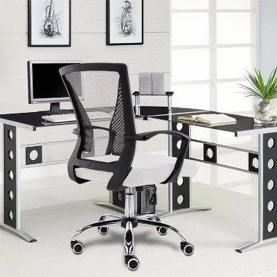 Modern Home Zuna Ergonomic Design Breathable Mesh Modern Mid Back Office Desk Chair with Lumbar Support, Steel Base, and Rolling Wheels, Black & White 6 Modern Home Zuna Ergonomic Design Breathable Mesh Modern Mid Back Office Desk Chair with Lumbar Support, Steel Base, and Rolling Wheels, Black & White - Image 4