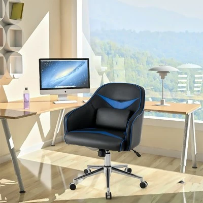 Costway Office Chair Swivel Adjustable Height w/ Massage Lumbar Support Blue 3 Costway Office Chair Swivel Adjustable Height w/ Massage Lumbar Support Blue - Image 2