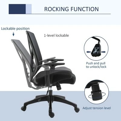 Vinsetto Ergonomic Mesh Office Chair with Lumbar Back Support Adjustable Height and Armrests for Home Office 5 Vinsetto Ergonomic Mesh Office Chair with Lumbar Back Support Adjustable Height and Armrests for Home Office - Image 3