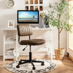Costway PU Leather Office Chair Adjustable Swivel Task Chair w/ Backrest -Office Chairs Sales Shop unnamed file 4815