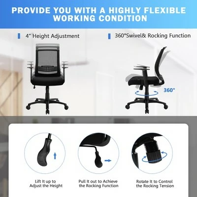Costway Mesh Office Chair Mid Back Task Chair Height Adjustable w/Lumbar Support 8 Costway Mesh Office Chair Mid Back Task Chair Height Adjustable w/Lumbar Support - Image 6