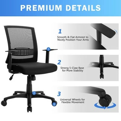 Costway Mesh Office Chair Mid Back Task Chair Height Adjustable w/Lumbar Support 10 Costway Mesh Office Chair Mid Back Task Chair Height Adjustable w/Lumbar Support - Image 8