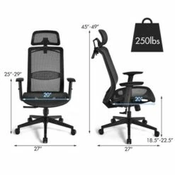 Costway Ergonomic High Back Mesh Office Chair Recliner Task Chair w/Hanger GreyBlack