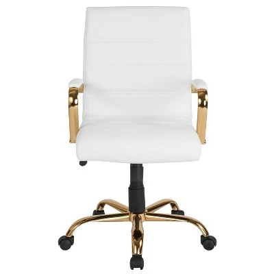 Mid Back Leather Executive Office Chair White/Gold - Riverstone Furniture 5 Mid Back Leather Executive Office Chair White/Gold - Riverstone Furniture - Image 3