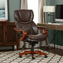 Big and Tall Executive Office Chair with Upgraded Wood Accents - Serta Ivory