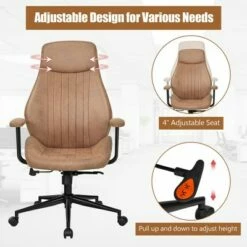 Costway High Back Office Chair Reclining Task Chair Suede Fabric BrownRed -Office Chairs Sales Shop unnamed file 5144