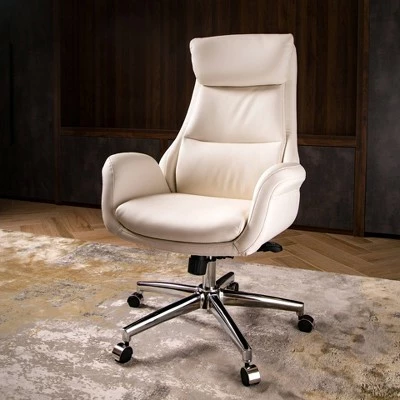 Mid Century Modern Bonded Leather Gaslift Adjustable Swivel Office Chair Cream - Glitzhome 3 Mid Century Modern Bonded Leather Gaslift Adjustable Swivel Office Chair Cream - Glitzhome