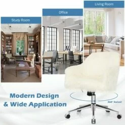Costway Synthetic Swivel Office Chair Adjustable Task Chair Fluffy Vanity Chair -Office Chairs Sales Shop unnamed file 5175