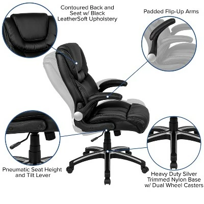 Flash Furniture High Back Black LeatherSoft Executive Swivel Office Chair with Double Layered Headrest and Open Arms 6 Flash Furniture High Back Black LeatherSoft Executive Swivel Office Chair with Double Layered Headrest and Open Arms - Image 4