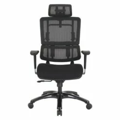 Vertical Mesh Back Chair with Shiny Base and Coal Free Flex Fabric with Headrest - OSP Home Furnishings Black