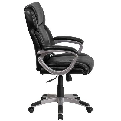 Mid Back Leather Office Chair with Padded Arms - Riverstone Furniture Black 4 Mid Back Leather Office Chair with Padded Arms - Riverstone Furniture Black - Image 2