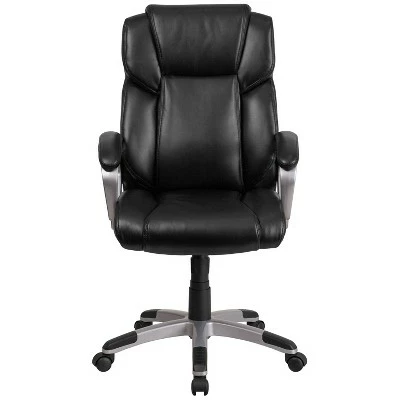 Mid Back Leather Office Chair with Padded Arms - Riverstone Furniture Black 5 Mid Back Leather Office Chair with Padded Arms - Riverstone Furniture Black - Image 3