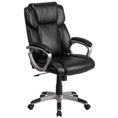 Mid Back Leather Office Chair with Padded Arms - Riverstone Furniture Black 6 Mid Back Leather Office Chair with Padded Arms - Riverstone Furniture Black - Image 4