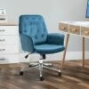 Vinsetto Modern Mid-Back Tufted Velvet Fabric Home Office Task Chair with Arms Swivel Adjustable - Blue