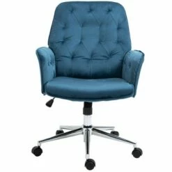 Vinsetto Modern Mid-Back Tufted Velvet Fabric Home Office Task Chair with Arms Swivel Adjustable - Blue -Office Chairs Sales Shop unnamed file 5335