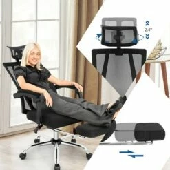 Costway Mesh Office Chair Recliner Desk Chair Height Adjustable w/Footrest Black -Office Chairs Sales Shop unnamed file 5371