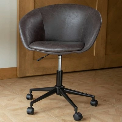 Modern Curved Back Barrel Office Chair - WOVENBYRD Light Brown Faux Leather 12 Modern Curved Back Barrel Office Chair - WOVENBYRD Light Brown Faux Leather - Image 10