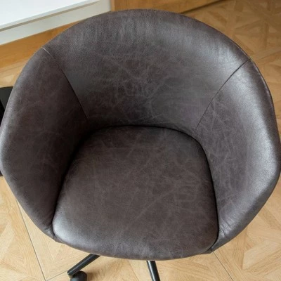 Modern Curved Back Barrel Office Chair - WOVENBYRD Light Brown Faux Leather 13 Modern Curved Back Barrel Office Chair - WOVENBYRD Light Brown Faux Leather - Image 11