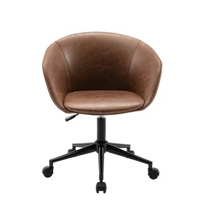 Modern Curved Back Barrel Office Chair - WOVENBYRD Light Brown Faux Leather 21 Modern Curved Back Barrel Office Chair - WOVENBYRD Light Brown Faux Leather - Image 19