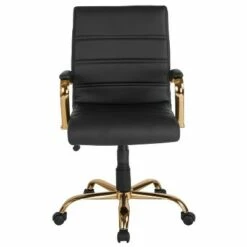 Mid Back Leather Executive Swivel Office Chair Black/Gold - Riverstone Furniture -Office Chairs Sales Shop unnamed file 5528