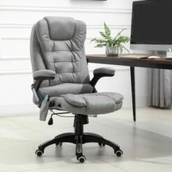 Vinsetto Ergonomic Vibrating Massage Office Chair High Back Executive Heated Chair with 6 Point Vibration Reclining Backrest Padded Armrest - Grey