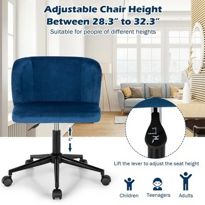Costway Velvet Home Office Leisure Vanity Chair Armless Adjustable Swivel PinkBlue 7 Costway Velvet Home Office Leisure Vanity Chair Armless Adjustable Swivel PinkBlue - Image 5