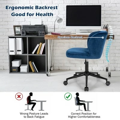 Costway Velvet Home Office Leisure Vanity Chair Armless Adjustable Swivel PinkBlue 8 Costway Velvet Home Office Leisure Vanity Chair Armless Adjustable Swivel PinkBlue - Image 6