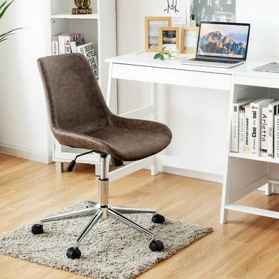 Costway Mid Back Office Chair Armless Adjustable PU Leather Task Swivel Chair 4 Costway Mid Back Office Chair Armless Adjustable PU Leather Task Swivel Chair - Image 2
