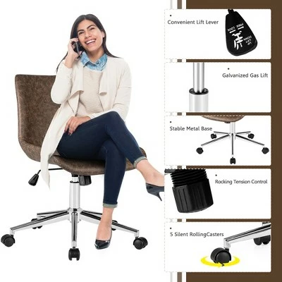 Costway Mid Back Office Chair Armless Adjustable PU Leather Task Swivel Chair 10 Costway Mid Back Office Chair Armless Adjustable PU Leather Task Swivel Chair - Image 8
