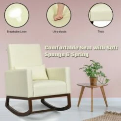 Costway 2-in-1 Fabric Upholstered Rocking Chair Nursery Armchair with Pillow Beige -Office Chairs Sales Shop unnamed file 5725