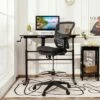 Costway Mesh Drafting Chair Office Chair w/Adjustable Armrests & Foot-Ring Grey