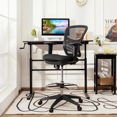 Costway Mesh Drafting Chair Office Chair w/Adjustable Armrests & Foot-Ring Grey 3 Costway Mesh Drafting Chair Office Chair w/Adjustable Armrests & Foot-Ring Grey