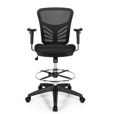 Costway Mesh Drafting Chair Office Chair w/Adjustable Armrests & Foot-Ring Grey 11 Costway Mesh Drafting Chair Office Chair w/Adjustable Armrests & Foot-Ring Grey - Image 9
