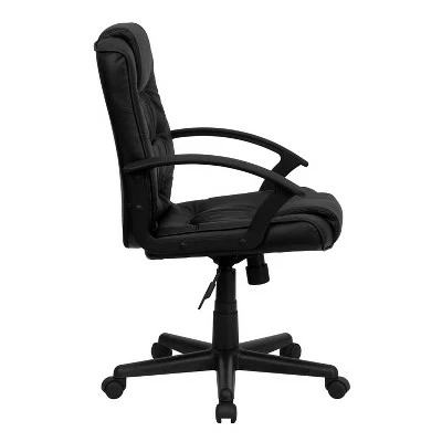 Mid-Back LeatherSoft Ripple and Accent Stitch Upholstered Swivel Task Office Chair with Arms Black Leather - Flash Furniture 3 Mid-Back LeatherSoft Ripple and Accent Stitch Upholstered Swivel Task Office Chair with Arms Black Leather - Flash Furniture