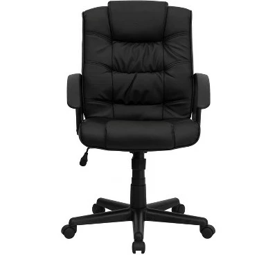 Mid-Back LeatherSoft Ripple and Accent Stitch Upholstered Swivel Task Office Chair with Arms Black Leather - Flash Furniture 5 Mid-Back LeatherSoft Ripple and Accent Stitch Upholstered Swivel Task Office Chair with Arms Black Leather - Flash Furniture - Image 3