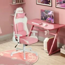 Costway Gaming Chair Racing Style Adjustable Swivel Computer Office Chair Pink -Office Chairs Sales Shop unnamed file 5911